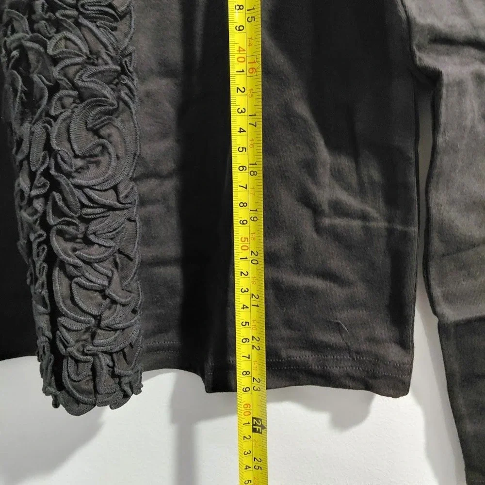 BILL BLASS Womens Black Ruffle V Neck Long Sleeve Top Style 8DF0087P Size PL